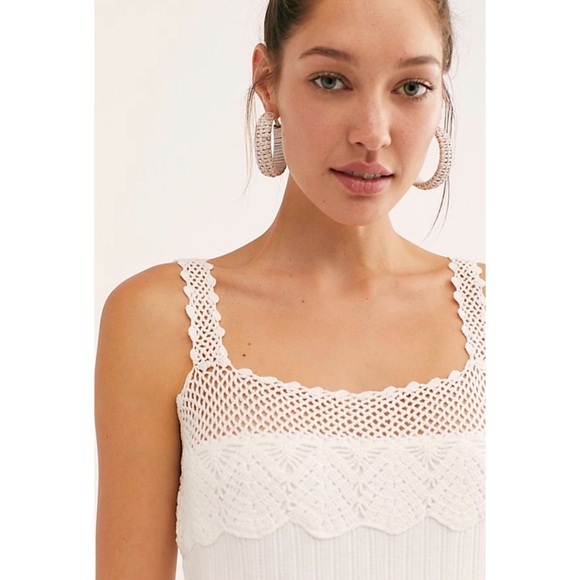 Free People Bright White Embroidered Tank Top NWT Size Medium - Picture 2 of 11